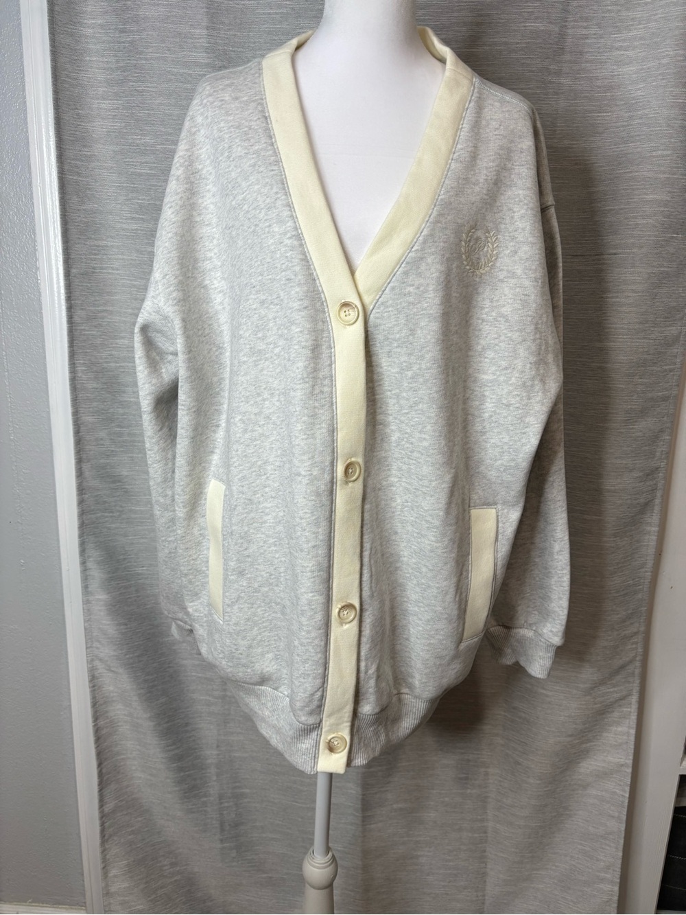 PINK Victoria's Secret Light Gray Cardigan with Cream Trim